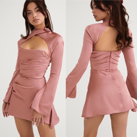 House‎ of CB Toira Satin Corset Rose Pink Flare Mini Dress NWOT size XS - Picture 15 of 15